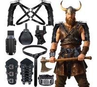 Tianher 7PCS Accessoire de Costume Medieval pour Femme et Homme, Deguisement Medieval Deguisement Viking Ceinture Bracelet Médiévale en Relief pour Fête Cosplay Renaissance Halloween Carnaval