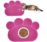 Tianher PVC Durable Chat Chien Tapis de Litière pour Chats Set de Table Pet Chiots Chaton Bol Aliments Patte Forme Bac Napperon Anti-Glissement (Rose, 45 * 60cm)