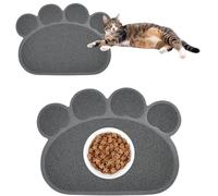 Tianher PVC Durable Chat Chien Tapis de Litière pour Chats Set de Table Pet Chiots Chaton Bol Aliments Patte Forme Bac Napperon Anti-Glissement (Gris, 45 * 60cm)