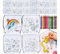 Tianher Sacs à cordon pour enfants, 20 Sacs à Dos à Colorier avec 12 Crayons de Couleurs,Sac de sport à cordon,Kit Cadeaux Anniversaire pour enfants, classe artisanat