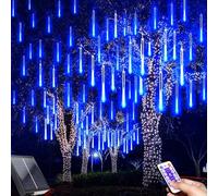 TIANHOO 10 Tubes Pluie Lumineuses Guirlandes, 240 LEDs Lumières LED Pluie Météorites avec télécommande, Météore Plui Lumineuses Guirlandes pour arbre de Noël, Jardin, Cour, Fête, Mariage（bleu）