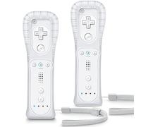 TIANHOO Lot de 2 manettes Wii avec étui en silicone et dragonne, télécommande Wii avec fonctions améliorées de pointeur, haut-parleur et vibration de choc, télécommande pour Wii/Wii U - Blanc