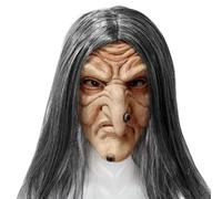 TIANHOO Masque d'Halloween Masques de Sorcière avec Cheveux Vieille Sorcière Masqu Humain Réaliste Tête Complète Masque en Latex pour Carnaval Fête Déguisement Cosplay Costume Masques Décorations