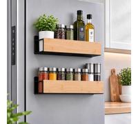 TIANLIN 2 Pièces Étagères Magnétiques pour Épices - Bois & Acier - Rangement Aimanté pour Réfrigérateur, Micro-ondes, Lave-linge - Organisation Gain de Place, Noir