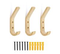 TIANLIN 3 Pièces Patere Bois, Chêne Porte Manteau Mural, Forme J 155 mm, Surface Polie à la Main, Support 10kg, Adaptée aux Chambres, Salle de Bain et aux Cuisines