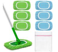 TIANLIN Lot de 6 Lingettes Réutilisables Compatibles avec Swiffer, Recharges pour Balai à Plat Adaptées pour Swiffer WetJet, Lavables en Microfibre et Chenille, avec Sac de Lavage, 25x11cm (Vert/Bleu)