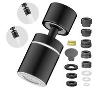 TIANLIN Mousseur de Robinet de Cuisine Rotatif 360° M22 avec Deux Types de Jets, Embout Robinet pour Robinetterie de Cuisine et Salle de Bain, avec Adaptateur pour M22/M20/M24/F20/G1/2, Noir