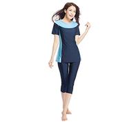 TianMaiGeLun Maillots de Bain pour Femmes Musulmanes 2 pièces Musulmans Burkini Short Surf Wear Modest Maillot de Bain Beachwear Muslim Swimwear (Bleu, L)