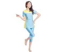 TianMaiGeLun Maillots de Bain pour Femmes Musulmanes 2 pièces Musulmans Burkini Short Surf Wear Modest Maillot de Bain Beachwear Muslim Swimwear (Bleu Clair, 5XL)