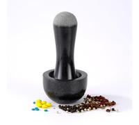Tianman Petit mortier et pilon 8,1 cm - 1/3 tasse - Mini broyeur en marbre avec brosse pour pilules, herbes, épices - Facile à prendre en main - Broyage efficace - Pilon universel à double tête - Noir