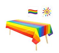 TIANNAIT 1 nappe arc-en-ciel rectangulaire épaisse, nappe de fête gay LGBT Pride pour fête fierté avec 2 tatouages temporaires arc-en-ciel, multicolore, 137 x 274 cm