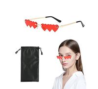 TIANNAIT 1 paire de lunettes de soleil en forme de cœur avec 1 poche à lunettes - Forme irrégulière - Style rétro - Accessoire de mode hippie pour enfants, hommes et femmes - Rouge