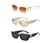 TIANNAIT 3 pièces Lunettes de soleil carrées, lunettes de mode rétro carrées, protection UV extérieure décontractée, lunettes de soleil de mode unisexe.