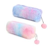 TIANNAIT Lot de 2 trousses à crayons en peluche, jolie trousse à crayons arc-en-ciel, souple de grande capacité, pour enfants (rose, violet), violet, Organisateur
