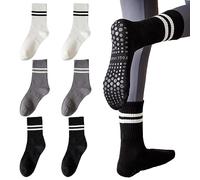 TIANNAIT Lot de 3 paires de chaussettes de fitness, antidérapantes, respirantes et absorbantes de la transpiration, chaussettes de yoga longues rayées, indispensables pour le sport et le fitness.,