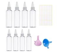 TIANNAIT Lot de 8 flacons à presser en plastique 30 ml/60 ml avec entonnoir de séparation et étiquettes vierges, bouteilles de stockage pour condiments, pigments, pour distribuer des liquides de sauce