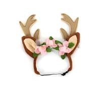 TIANQUXNGI Serre-tête de renne pour Halloween, fête espiègle pour prendre des photos, bandeau pour animal domestique avec sangle de cou réglable