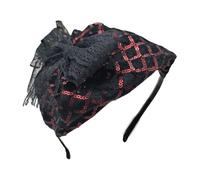 TIANQUXNGI Serre-tête en dentelle avec nœud papillon à paillettes françaises demi-chapeau serre-tête pour femme Teaparty couverture de cheveux formelle décoration de cheveux
