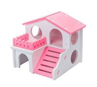 TIANQUXNGI Villa en bois pour hamster à 2 étages pour petits animaux de compagnie, cachette pour gerbilles, chinchillas, cochons d'Inde, petits animaux