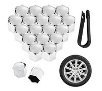 tianshao Lot de 20 Capuchons D'Écrou Roue pour Peugeot Partner II Tepee 2008-2012, Écrous Cache Boulon Roue Couvre-Écrous Pneu Hexagonaux avec Jeu D'Outils Retrait,Silver-19mm