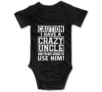 tiansiaben Body amusant pour nouveau-né avec inscription « Caution I Have a Crazy Uncle », T-black, 3 mois