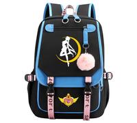 TIANSTON Kawaii Anime Sailors Moons Cartable Sac à dos pour filles Mignon Dessin animé Ordinateur portable Sac à dos Bookbag 7~15 Grade Student Pack Bleu