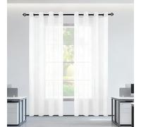 TIANTMIN Rideaux Voilages Oeillet 240 x 240 cm Oeillets Rideaux Transparent Voilage Fenetre Effet Moderne Maison Chambre Cuisine, Blanc