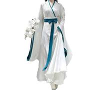 TIANTOO Costume Hanfu En Dentelle (S-XL), Robe Blanche Féerique Chinoise Ancienne, Longue Robe Ample De L'époque Des Royaumes Combattants, Pour Séance Photo, Anniversaire, Concours De Beauté,S,Blue