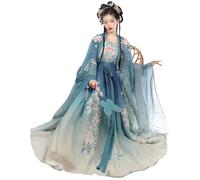 TIANTOO Hanfu pour femme (152-175 cm), robe traditionnelle chinoise (moins de 70 kg), motifs et broderies raffinés, facile à porter et à entretenir.,XL,Blue