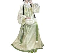 TIANTOO Robes Hanfu antiques (2XL-6XL), jupe Hanfu à motif tête de cheval (65-115 kg), sous-vêtement + gilet + jupe, doublure polaire pour plus de chaleur,4XL,Green