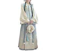 TIANTOO Robes Hanfu antiques (2XL-6XL), jupe Hanfu à motif tête de cheval (65-115 kg), sous-vêtement + gilet + jupe, doublure polaire pour plus de chaleur,4XL,Blue