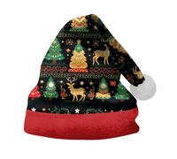 TianWlio Bonnet de Noël Adulte Chapeau du père Noël Bonnet de Noël pour Femme Homme Classique Imprimé Rouge Chapeau de Noël avec Pompon Fournitures de Fête de Noël (Black, S)