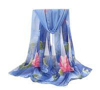 TianWlio Echarpes et Foulard Femme Été Léger Doux Imprimé Fleurs Écharpe Longue Châle Polyvalent Wrap Protection Solaire Neckerchief Étole Cadeau Anniversaire Foulard de Plage (Blue, One Size)