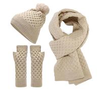 TianWlio Femme Hiver Ensemble Bonnet Echarpe Gants Tricotés Snood Épais et Chaud Chapeau Écran Tactile Mitaines Élastique Classique Unisexe Thermique Cache-Cou Cadeau pour Ski Accessoires d'hiver
