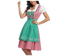 TianWlio Femme Robe Dirndl de Bavière Oktoberfest Set Dirndl Blouse et Tablier Allemande Bavarois Dirndl Midi Traditionelle Grande Taille Costume Festival Vêtements Party Déguisement (Green, M)