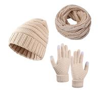 TianWlio Hiver Tricotés Ensemble Bonnet Écharpe Gants Femme Chapeaux Foulard Écran Tactile Gants Set Chaud Élastique Classique Unisexe Thermique Cache-Cou 3 Pièces Cadeau pour Ski Accessoires