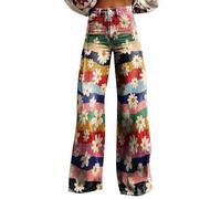 TianWlio Pantalon en Jean pour Femme Taille Haute Élastique Pantalons Bootcut Slim Y2k Vintage Imprimé Jambe Large Ample Extensible Jeans Décontracté Confortable Grande Taille Classique Longue Pants