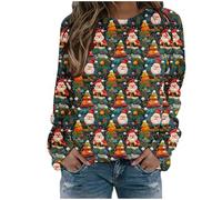 TianWlio Pull De Noël Femme Manches Longues Col Rond Noel Rigolo Sweat-Shirt Moche Multicolore Imprimé Décontracté Christmas Sweatshirt Confortable Oversize Famille Noël Pullover (White, M)