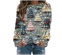 TianWlio Pull De Noël Femme Manches Longues Col Rond Noel Rigolo Sweat-Shirt Moche Multicolore Imprimé Décontracté Christmas Sweatshirt Confortable Oversize Famille Noël Pullover (Grey, XL)