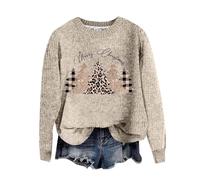TianWlio Pull Noël Femme Christmas Sweat-Shirt Décontractée Manches Longues Rigolo T-Shirts Impression Sweat Multicolore Pullover Automne et Hiver Assortis Ample Noël Sweatshirt (Beige, M)