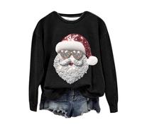 TianWlio Pull Noel Rigolo Femme Manche Longues Christmas Tops Mode Décontracté Sweat-Shirt Moche Sweat Multicolore Imprimé Pullover Automne et Hiver Assortis Ample Noël Sweatshirt (Black, L)