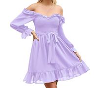TianWlio Robe Chemisier Ample pour Femme Décontractée Robe Longue Elegante Chic Col V Fluide Décontractée Robe Robe mi Portefeuille à Manches Longues Plage Vacances Robe d'été (Purple, XL)