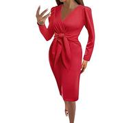TianWlio Robes Femme Courte Moulante Casual Élégante Mini Robe Crayon Sexy Robe Taille Haut Epaules Dénudées Sexy Cocktail Serrées Court Mini Robe Manches Longues Col Haut Clubwear (Red, XXXL)