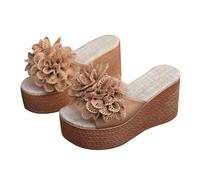 TianWlio Sandales à Talons Hauts et Plateformes pour Femmes Sandale à Fleurs Chaussures à Bout Ouvert Confort Été Chaussons Mode Antidérapant Chaussure de Loisirs (Khaki, 39)