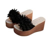 TianWlio Sandales à Talons Hauts et Plateformes pour Femmes Sandale à Fleurs Chaussures à Bout Ouvert Confort Été Chaussons Mode Antidérapant Chaussure de Loisirs (Black, 37)