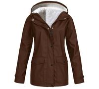 TianWlio Veste Imperméable Femme Hiver éPaissir Polaire Coupe-Vent avec Capuche et Zippée Manteau Couleur Unie Manches Longues Cordon Vêtements de Pluie Extérieur Randonnée Poncho Pluie (Brown, XXL)