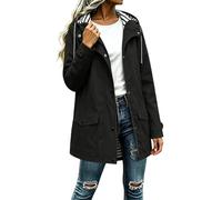 TianWlio Veste Imperméable Femme Long mi Saison Élégante Manteau Léger Parka Coupe Vent avec Capuche Cordon de Serrage Décontracté Veste de Pluie pour Printemps Automne (Black, XXL)