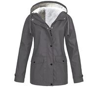 TianWlio Vêtements Imperméables Femme Hiver Chaud Polaire Veste de Pluie Long Manteaux avec Capuche D'extérieur Coupe-Vent Grande Taille Couleur Unie Décontracté Impermeable Randonnée Parka