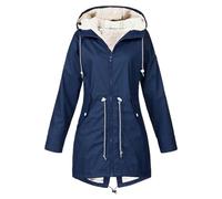 TianWlio Vêtements Imperméables Femme Hiver Chaud Polaire Veste de Pluie Long Manteaux avec Capuche D'extérieur Coupe-Vent Grande Taille Couleur Unie Décontracté Impermeable Randonnée Parka