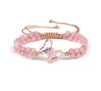 TIANXIAOQWE Accessoire papillon de perles de 4 mm, tissage double couche associé à un bracelet pull d'Europe et d'Amérique, Pierre Bois, Cristal